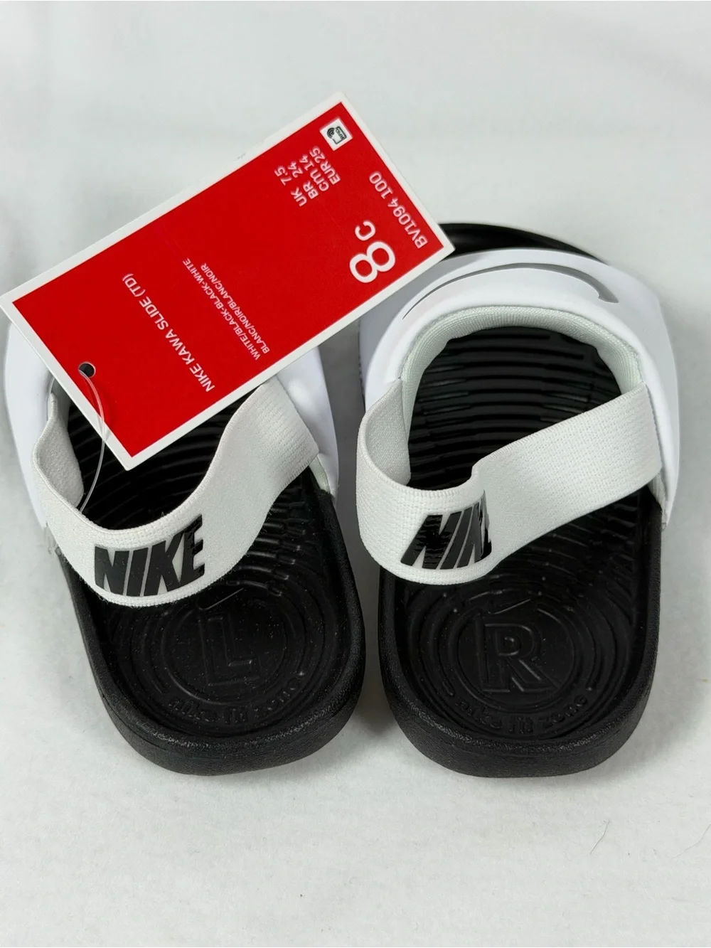 New Nike Kawa Slide (TD) Toddler Sandals - White/Black Size 8c
